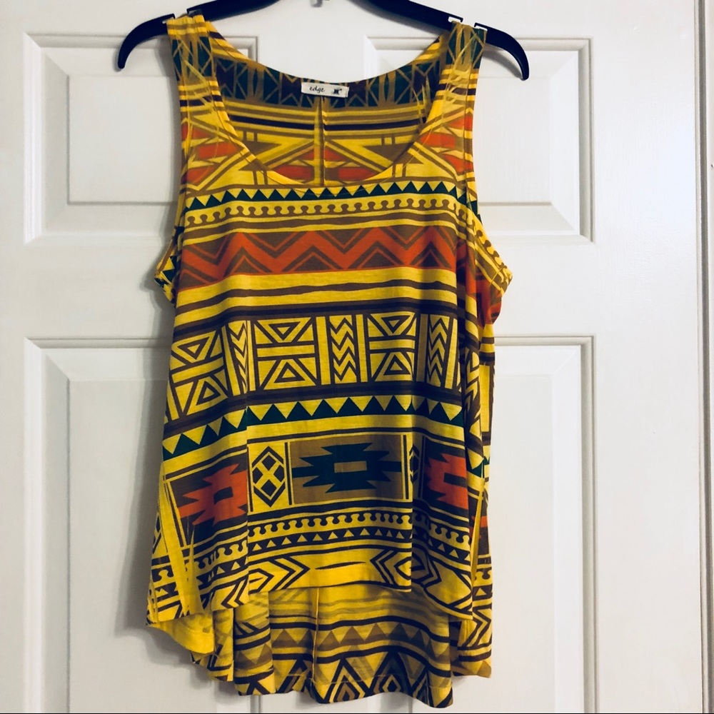 Yellow Aztec Tribal print Tank Top Size M